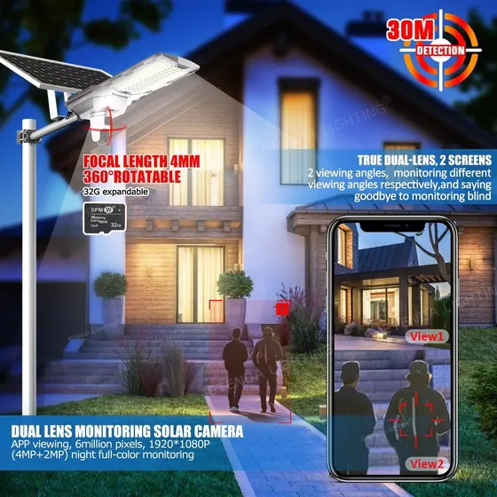 Lampadaire solaire 60 W à caméra